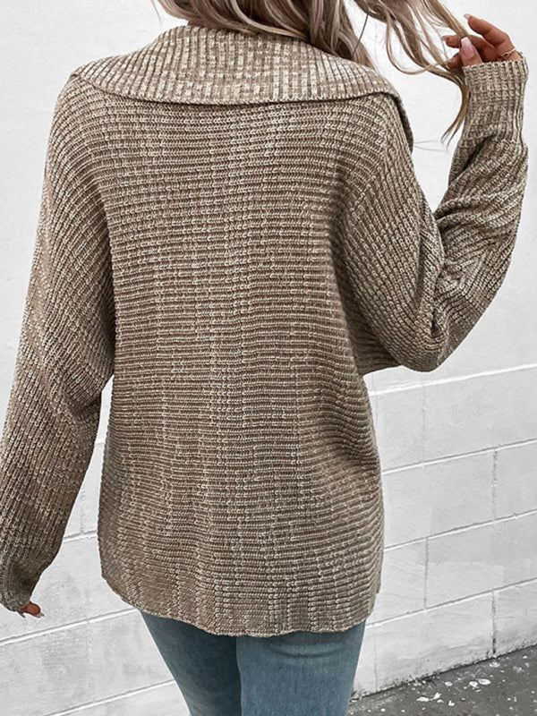 Women’s New Solid Color Long Sleeve Lapel Sweater