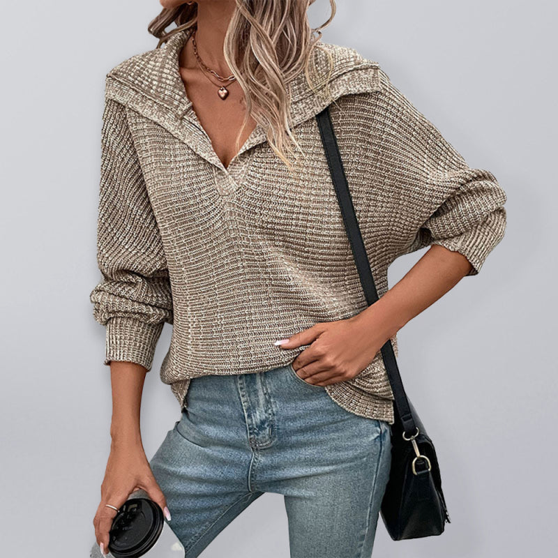 Women’s New Solid Color Long Sleeve Lapel Sweater - Khaki / S