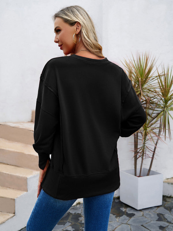 Women’s new style casual long-sleeved round neck solid color sweatshirt