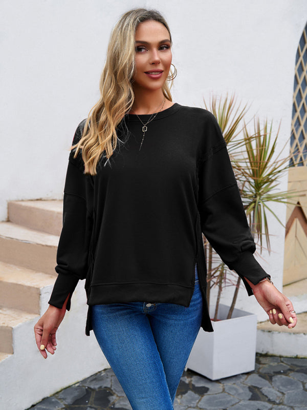 Women’s new style casual long-sleeved round neck solid color sweatshirt