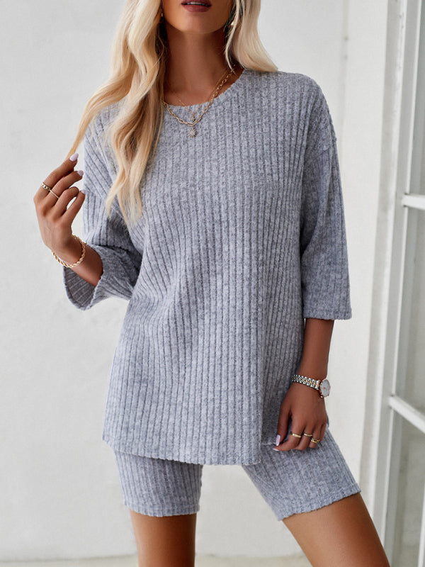 Women’s new style elegant fashionable and casual round neck and mid-sleeve suit - Grey / S