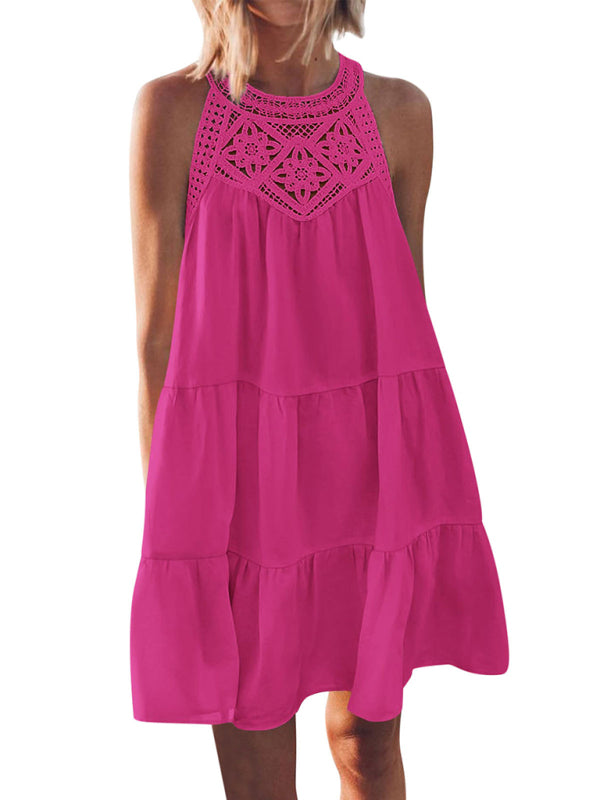 Women’s new style hollow lace stitching halter neck vest dress