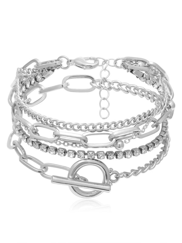 Women’s new style personalized simple geometric OT buckle round bead multi-layer bracelet necklace