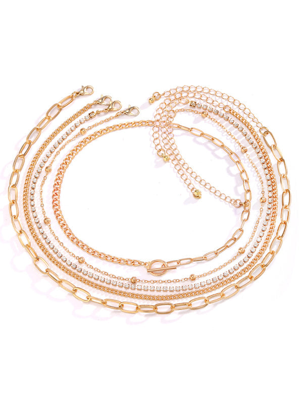 Women’s new style personalized simple geometric OT buckle round bead multi-layer bracelet necklace