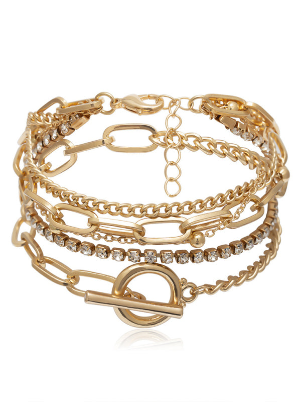 Women’s new style personalized simple geometric OT buckle round bead multi-layer bracelet necklace