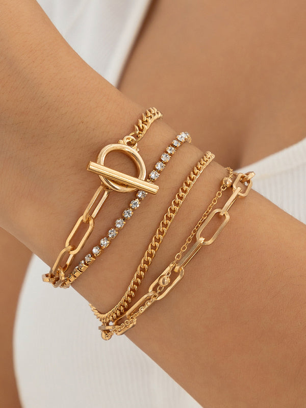 Women’s new style personalized simple geometric OT buckle round bead multi-layer bracelet necklace - Golden / FREESIZE