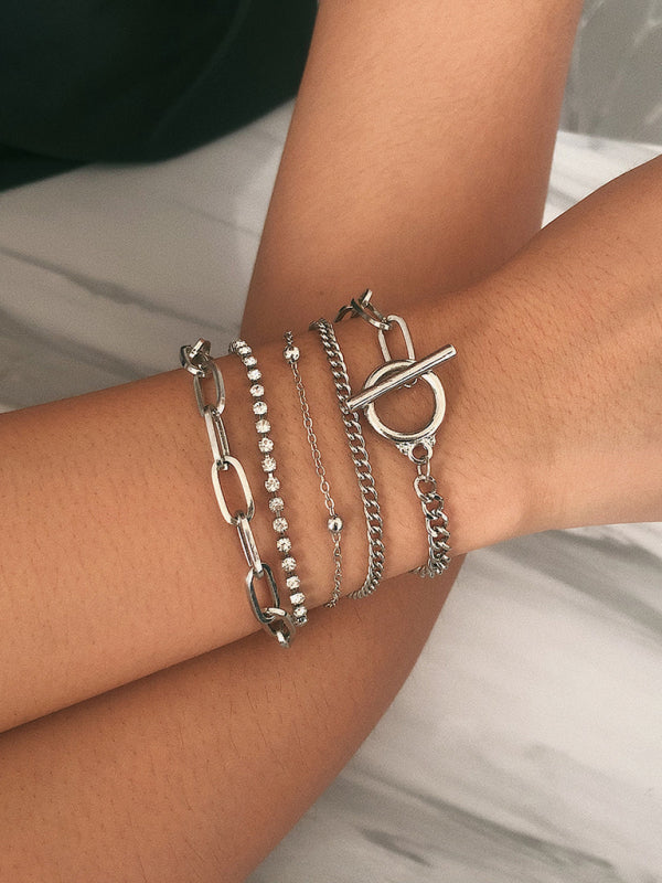 Women’s new style personalized simple geometric OT buckle round bead multi-layer bracelet necklace - Silver / FREESIZE