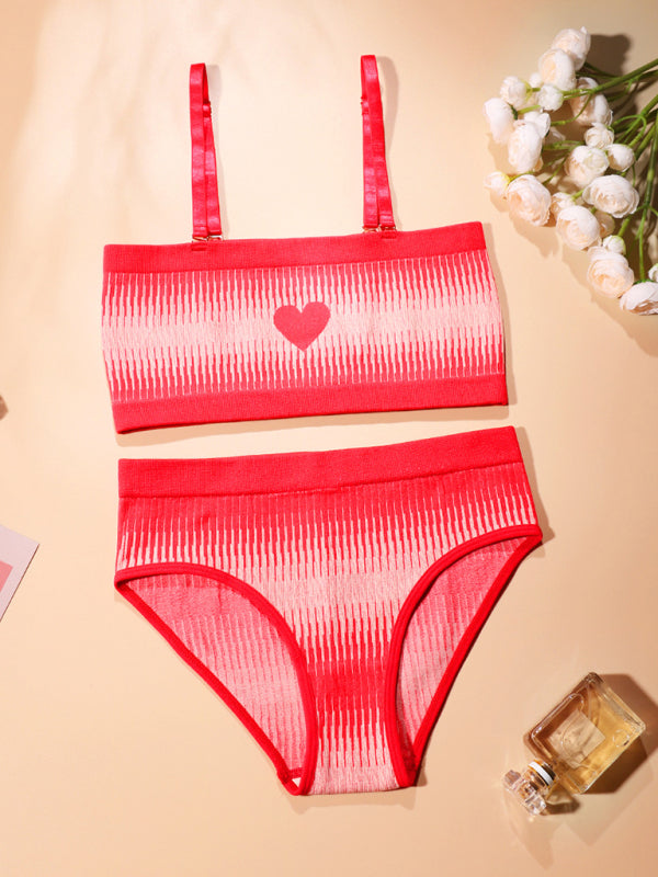 Women’s New Valentine’s Day Red Sexy Chest Wrapped Seamless One Shoulder Underwear Set - Red / S
