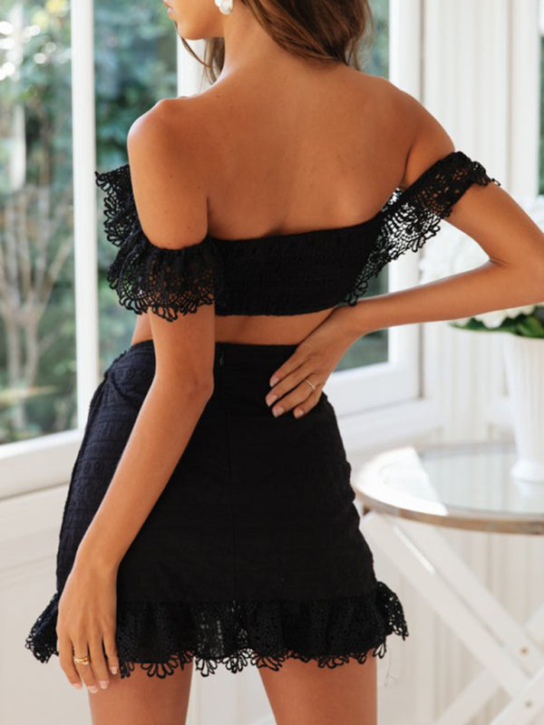 Women’s one-shoulder sexy lace tube top skirt two-piece set