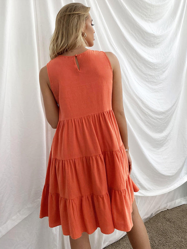Women’s Pats Pulling lotus leaf round neck sleeveless vest dresses