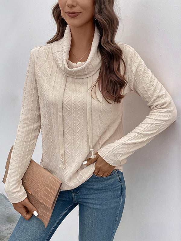 Women’s pile collar textured pullover top - Cracker khaki / S