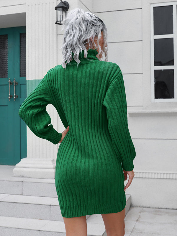 Women’s pit stripe high collar wool dress