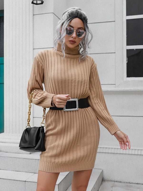 Women’s pit stripe high collar wool dress