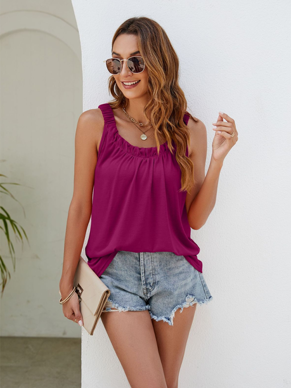 Women’s Pleated Spaghetti Straps Loose Casual Sleeveless Camisole