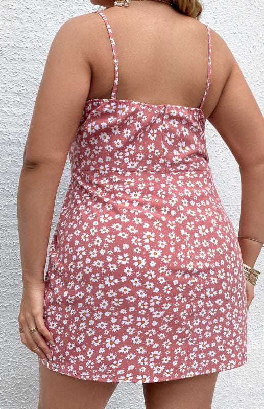 Women’s Plus Size Floral Slit Sling Short Dress