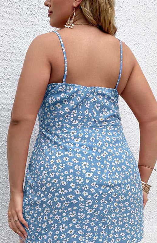 Women’s Plus Size Floral Slit Sling Short Dress