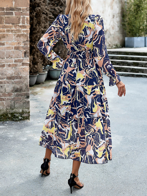 Women’s Printed Casual Vacation Printed V-Neck Dress