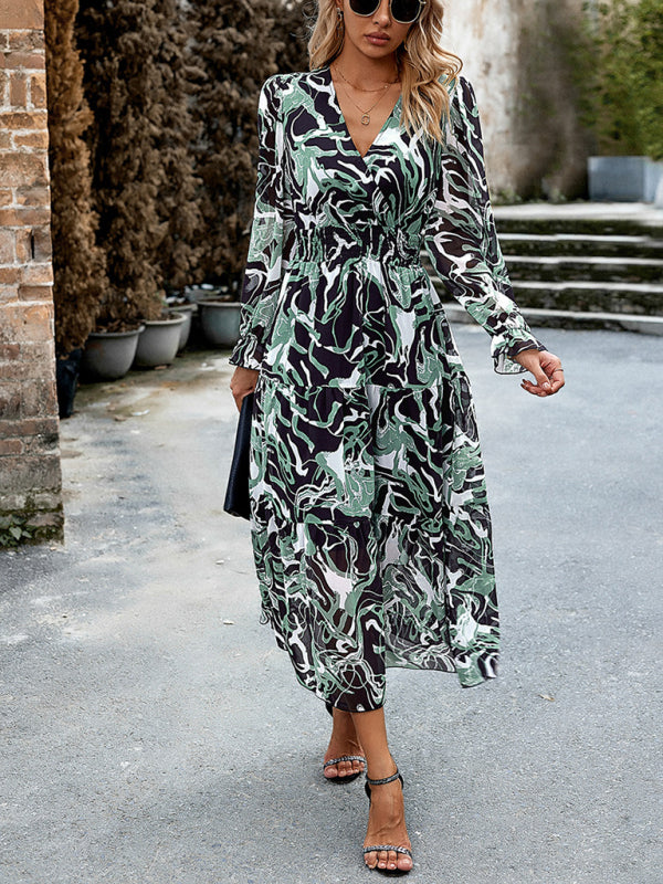 Women’s Printed Casual Vacation Printed V-Neck Dress