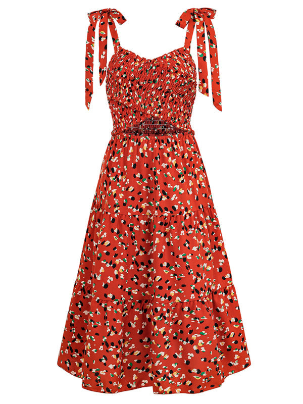 Women’s Printed Hollow Tie-Strap Dress