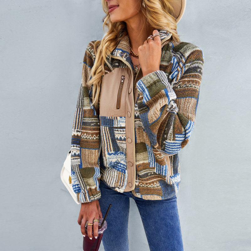 Women’s Raglan Long Sleeve Printed Jacket - Brown / S