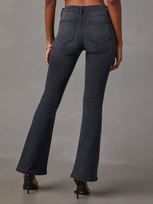 Women’s Retro Washed High Waist Slimming Stretch Micro Flared Jeans