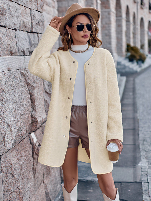Women’s round neck single breasted long sleeve coat