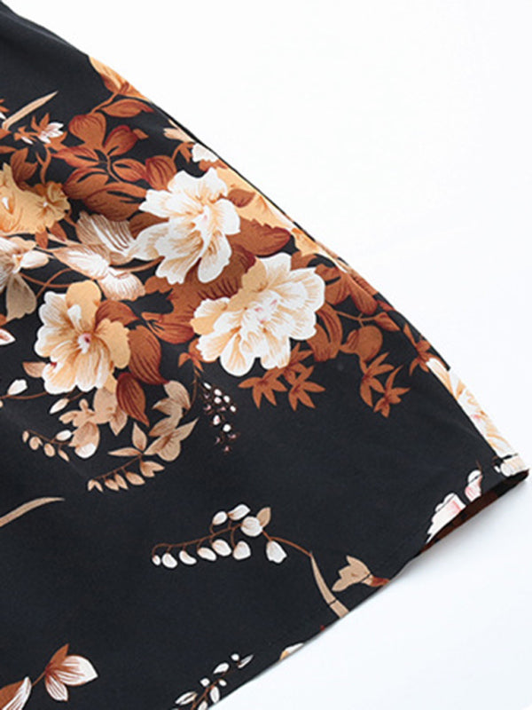 Women’s Ruffle Belt Printed Autumn Dress
