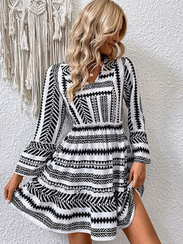 women’s ruffled polka dot long sleeve dress autumn and winter - Photo Color / S