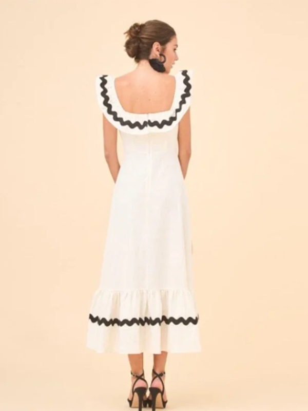 Women’s ruffled square neck colorblock dress