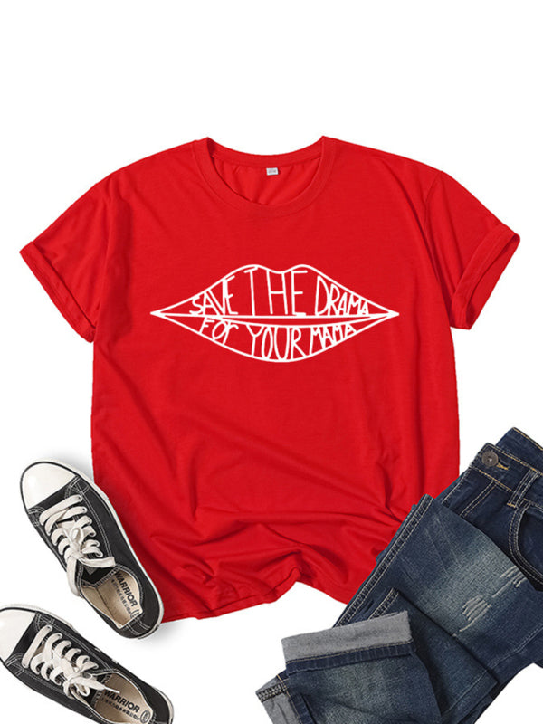 Women’s SAVE THEDRAMA lip graphic print short-sleeved T-shirt - Red / S