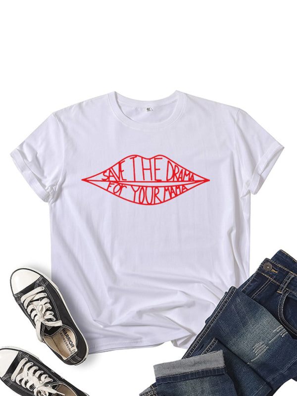 Women’s SAVE THEDRAMA lip graphic print short-sleeved T-shirt - White / S