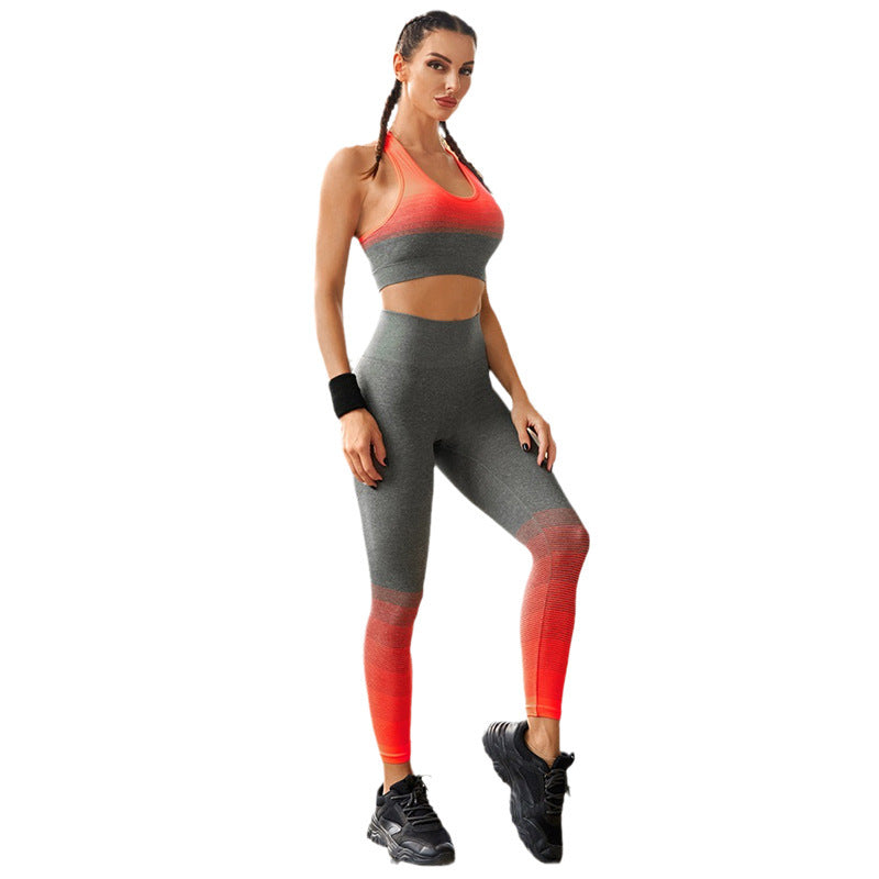Women’s Seamless Breathable Moisture Wicking Bra Yoga Set - Orange / S