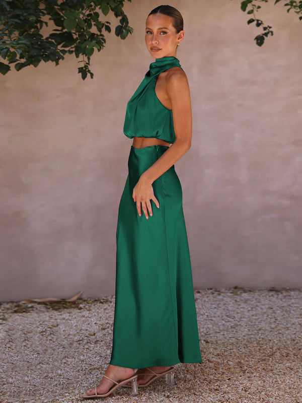 Women’s sexy bib top drape skirt elegant two-piece set