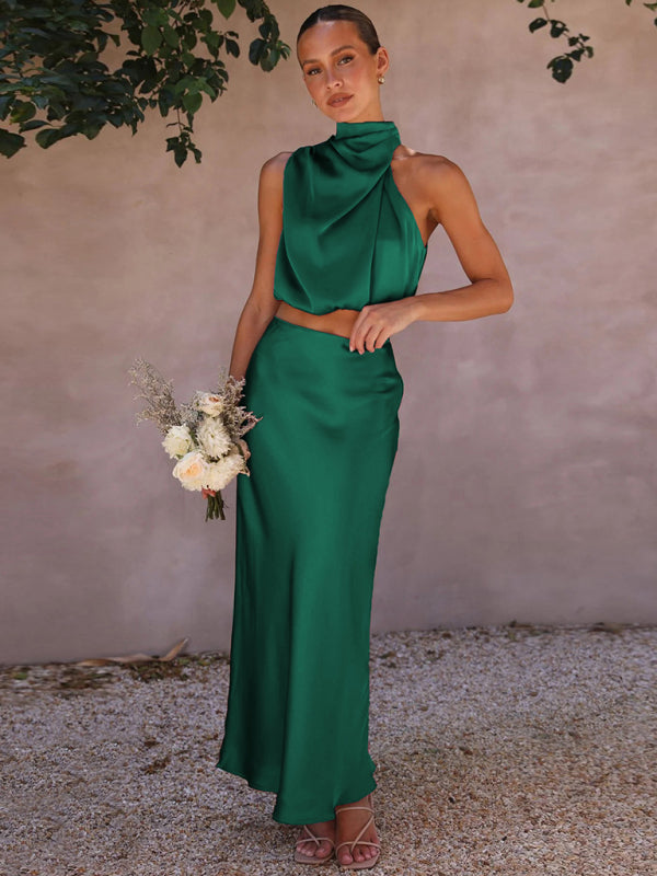Women’s sexy bib top drape skirt elegant two-piece set
