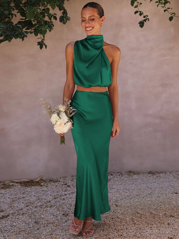 Women’s sexy bib top drape skirt elegant two-piece set