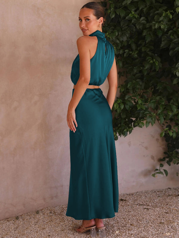 Women’s sexy bib top drape skirt elegant two-piece set