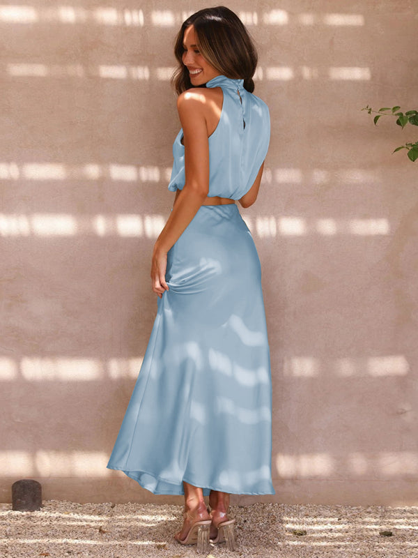 Women’s sexy bib top drape skirt elegant two-piece set