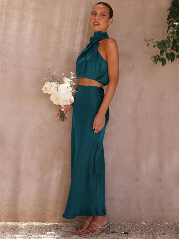 Women’s sexy bib top drape skirt elegant two-piece set