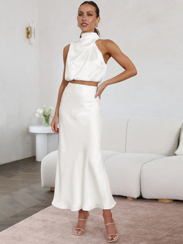Women’s sexy bib top drape skirt elegant two-piece set