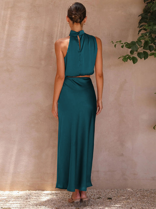 Women’s sexy bib top drape skirt elegant two-piece set