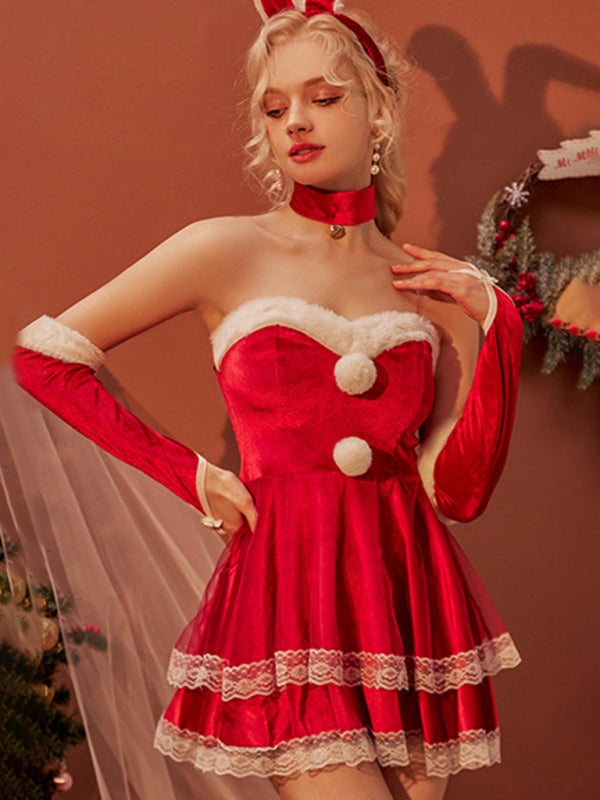 Women’s Sexy Faux Fur Trim Lingerie Dress Set