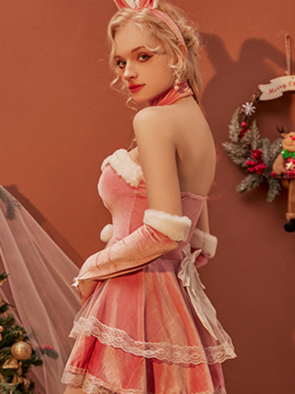 Women’s Sexy Faux Fur Trim Lingerie Dress Set