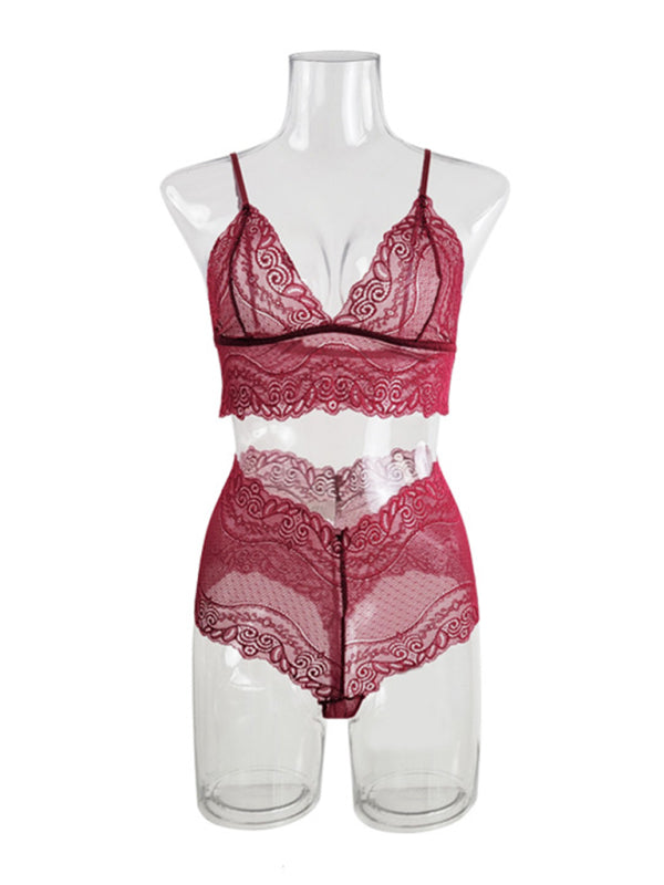 Women’s sexy mesh see-through pajamas four-piece long coat bra underwear set