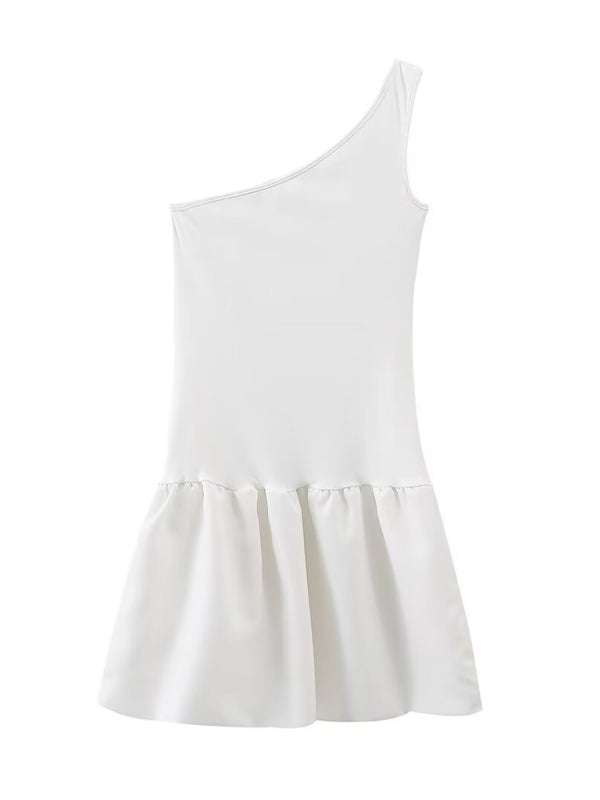Women’s sexy puffy princess skirt one shoulder patchwork mini dress