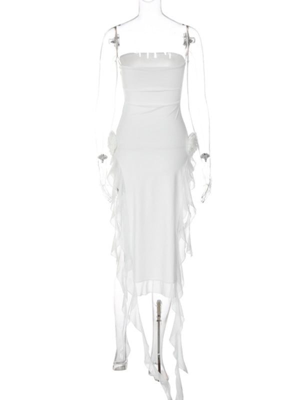 Women’s Sexy Style Breast-Wrapped Splicing Lace Exposed Leg-Slit Dress