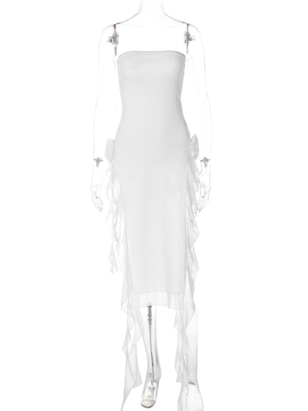 Women’s Sexy Style Breast-Wrapped Splicing Lace Exposed Leg-Slit Dress