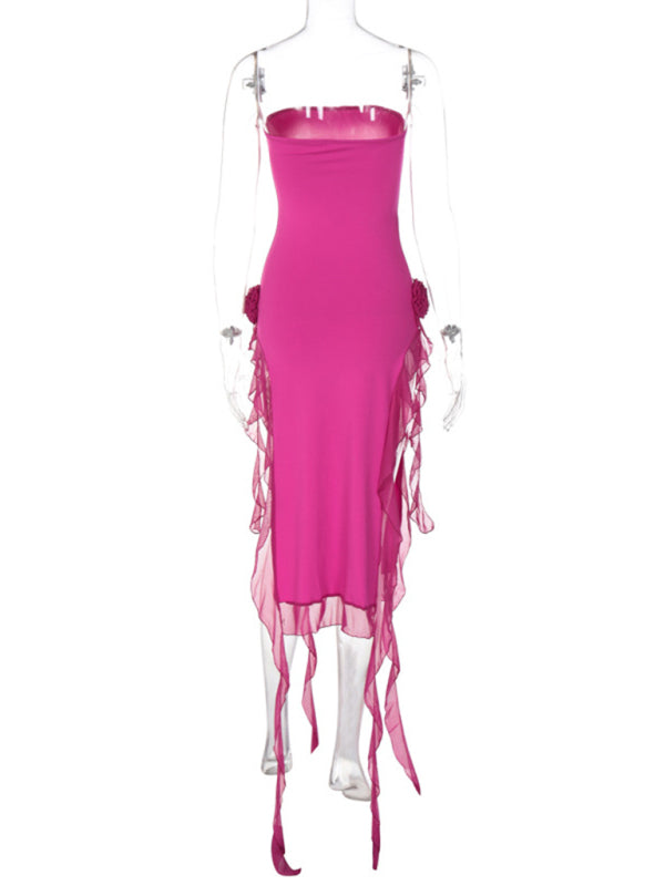 Women’s Sexy Style Breast-Wrapped Splicing Lace Exposed Leg-Slit Dress