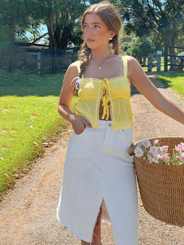 Women’s sexy suspender lace lace-up country vest