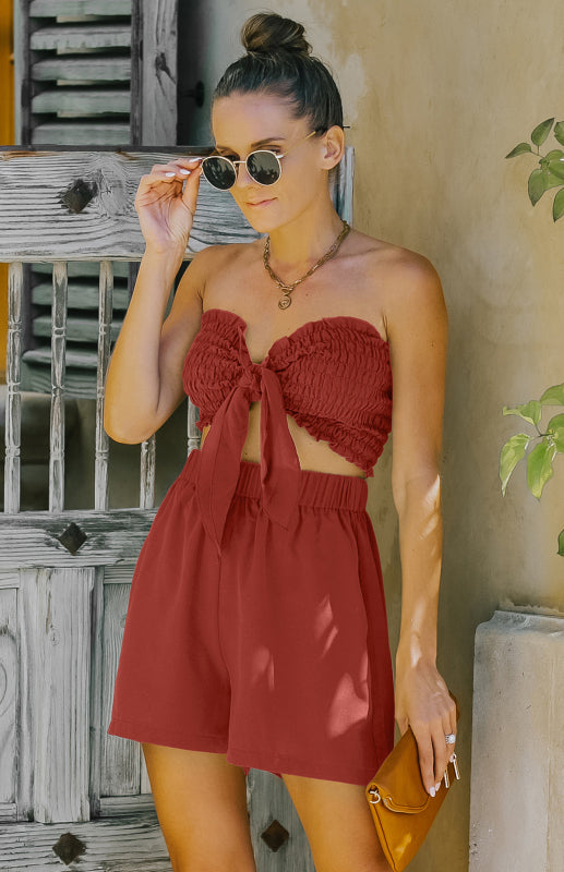 Women's Sexy Wrap Top Shorts Two Piece Set - Closther