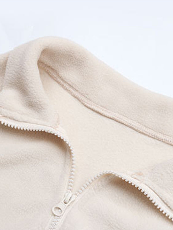 women’s short solid color polar fleece jacket
